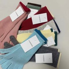 South Korea's Dongdaemun Autumn and Winter Contrast Color Wool Wool Long Gloves Two-Color Touch Screen Gloves for Women Simple