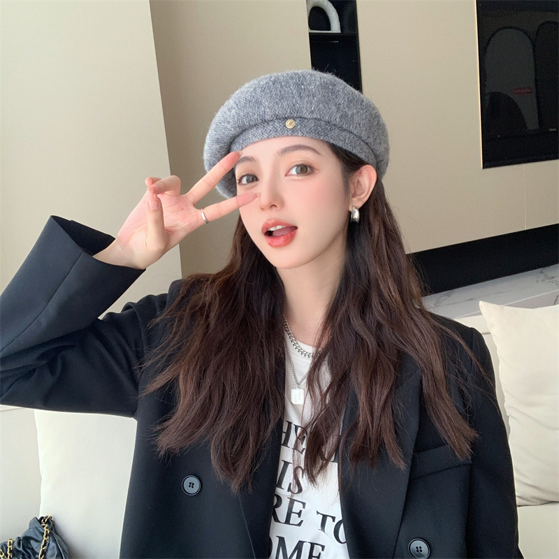 Beret women's new spring and autumn small head circumference woolen Japanese and Korean version versatile pumpkin hat autumn and winter painter's hat