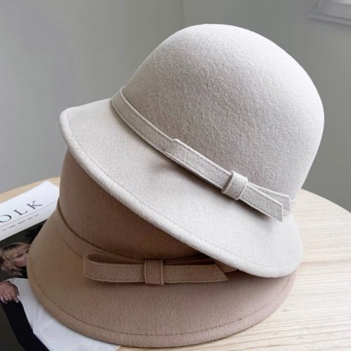 New style Hepburn style woolen fisherman hat women's French retro autumn and winter hat elegant warm hat