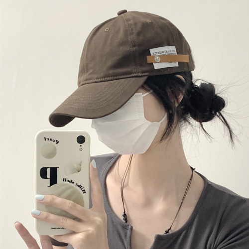 Original retro versatile English small leather label duck cap for women casual baseball cap men soft top simple brown hat