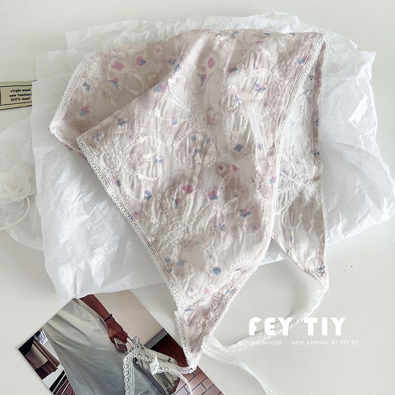 French pastoral style headscarf, lace triangle scarf, French headband, fashion photoshoot, internet celebrity flower embroidered hair accessories