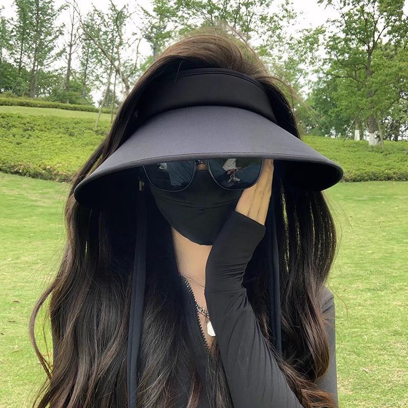 UPF50+ women's 2024 new large brim sun protection hat summer sun protection hat women's empty top sun hat double-sided ice silk