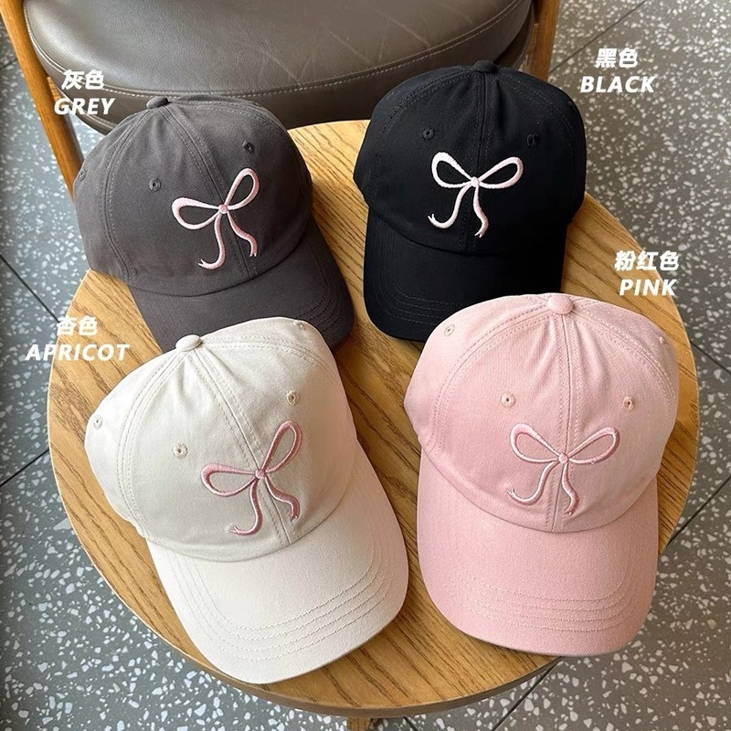 Bow baseball cap Korean girls sweet and cute style romantic pink hat versatile soft top peaked hat trend