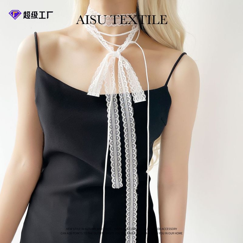 New style lace stacking necklace thin ribbon scarf women's imitation silk long strip high-end belt handmade DIY ribbon