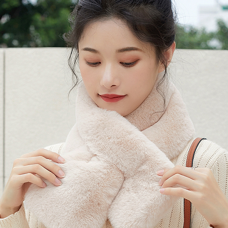 Rex Rabbit Fur Scarf Korean Style Women's Autumn and Winter Scarf Versatile New Style Warm Thickened Solid Color Fur Neck Cover Imitation Fur
