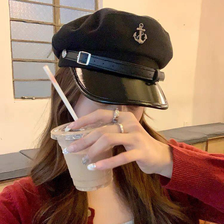 Internet celebrity woolen beret women's autumn and winter Korean version retro ins newsboy hat woolen sailor hat leather painter