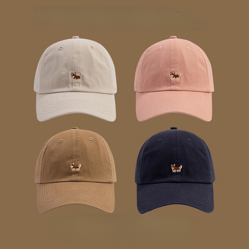 Hat men's spring and autumn Korean style cute puppy corgi embroidered peaked cap couple casual versatile sun visor baseball cap for women