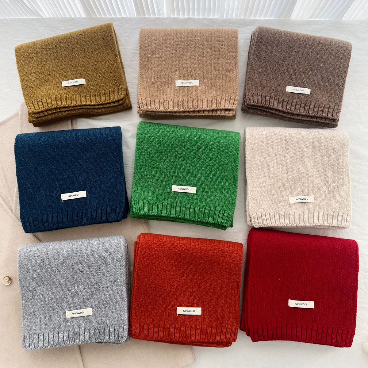 Selected Australian pure sheep wool 100% wool scarf solid color versatile men and women new winter warm knitted scarf