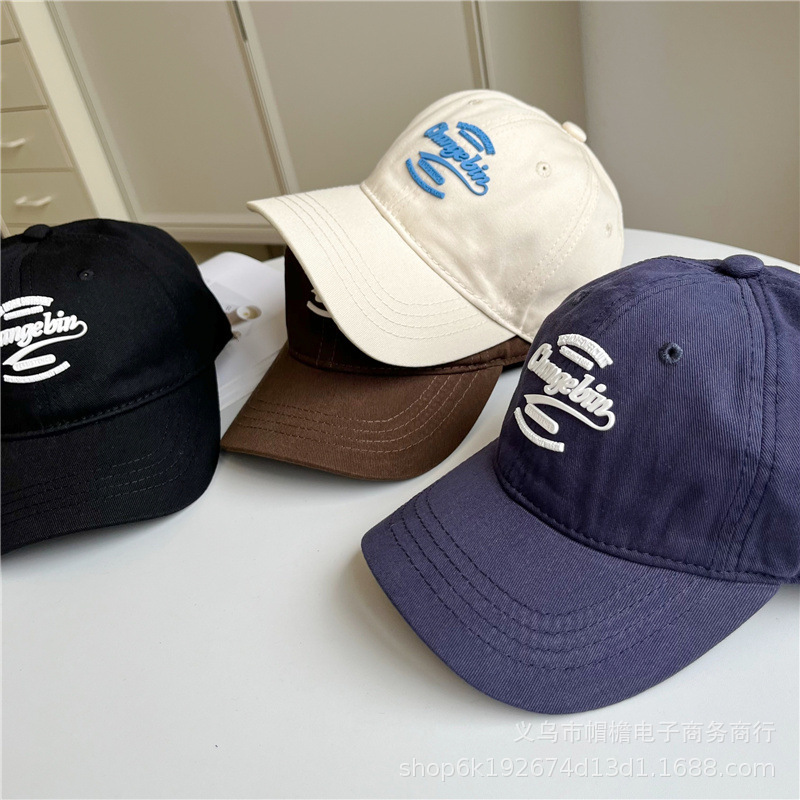 American fashion children's large-brimmed dome style baseball cap with personalized English leather label baby solid color sunvisor peaked cap