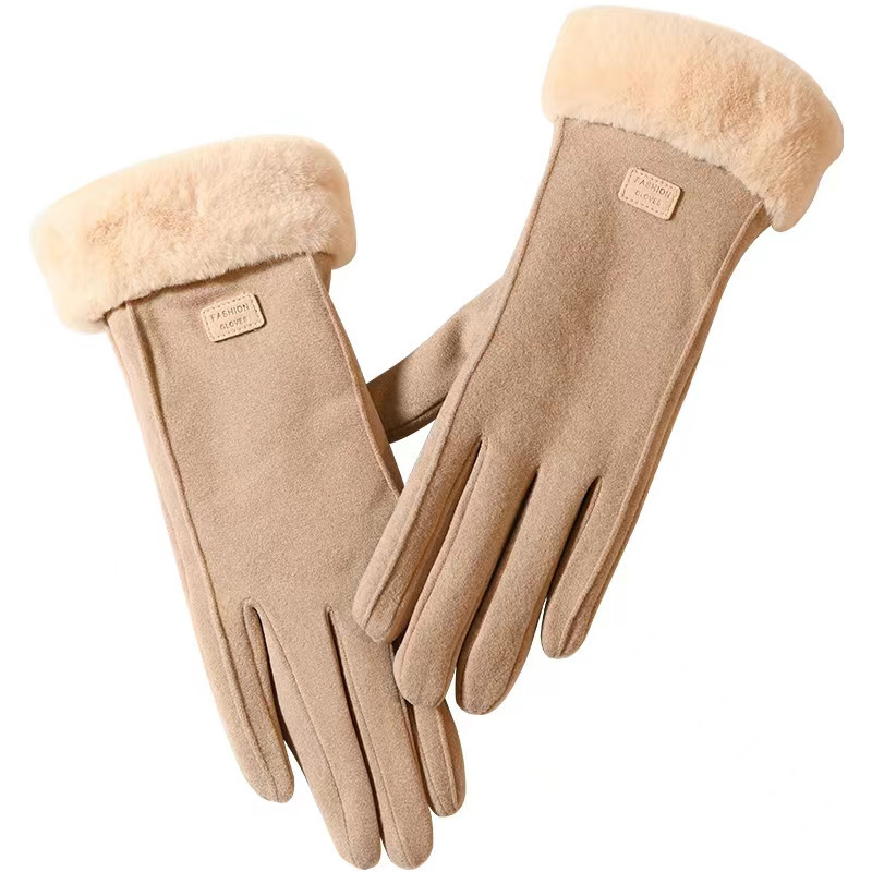 Women's Winter Warm and Velvet Cycling Gloves Thickened Cute Suede Women's Cold-proof Cycling Windproof Touch Screen Gloves