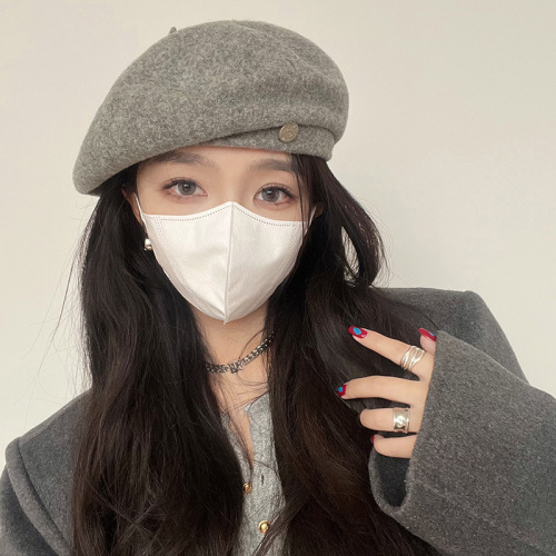 Wool woolen beret for women with large head circumference, autumn and winter new Korean style Internet celebrity face-saving small warm painter hat