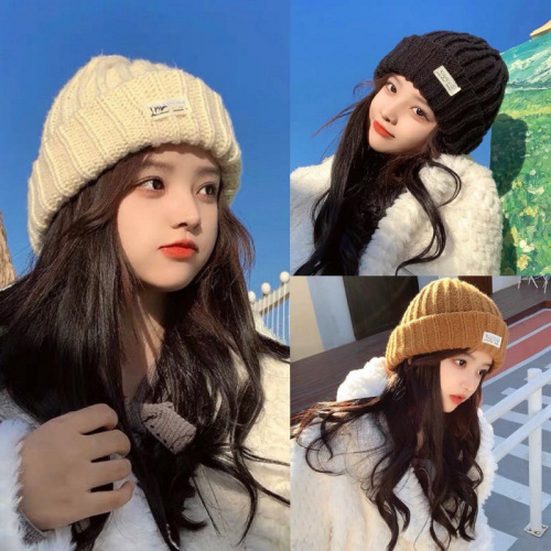 Hats for women, autumn and winter knitted hats, Korean version, versatile, large head circumference, woolen hats, men's warm pile hats, cold hats, small faces