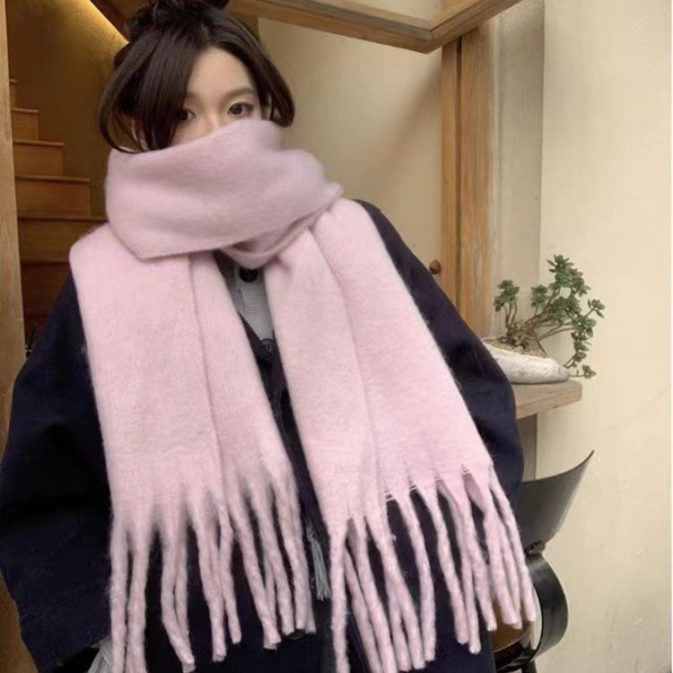 New Macaron Marshmallow Mohair Tassel Scarf Autumn and Winter Jacket Women's Long Phi Korean Style Versatile Warmth