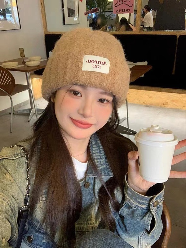 Korean style knitted hat for women in autumn and winter ins students thickened warm headband, ear protection cold hat, face-showing small woolen hat trendy