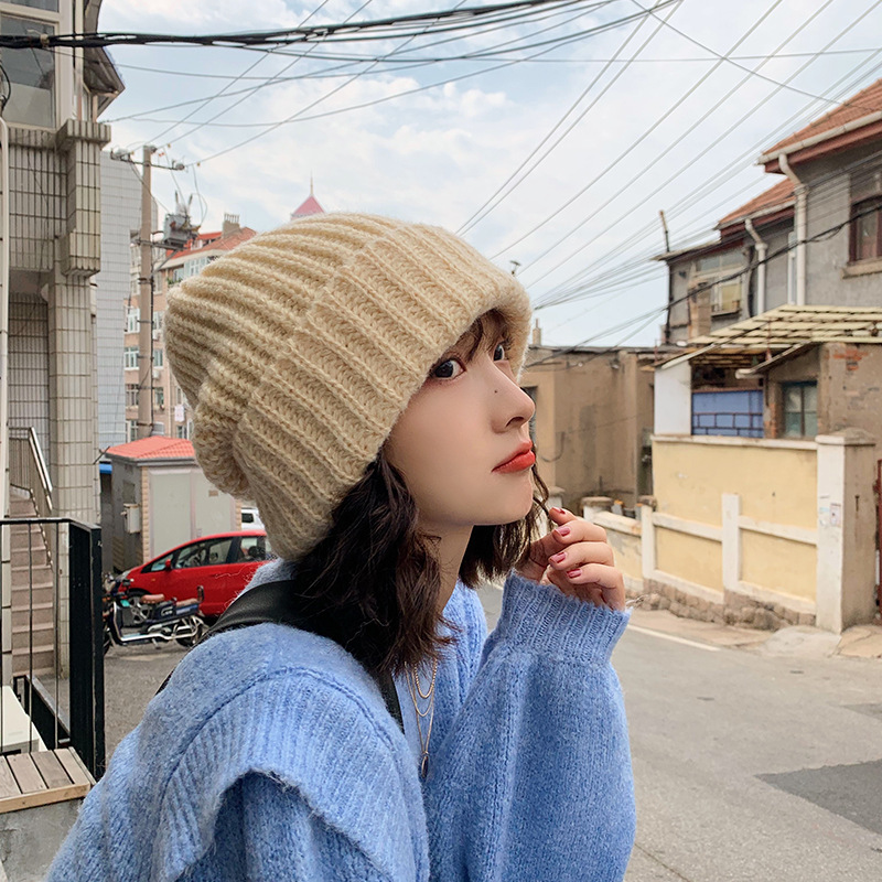 Duidui Wool Hat Women's Autumn and Winter Korean Trendy Brand Versatile Japanese Beige Large Head Waist Winter Warm Knitted Hat