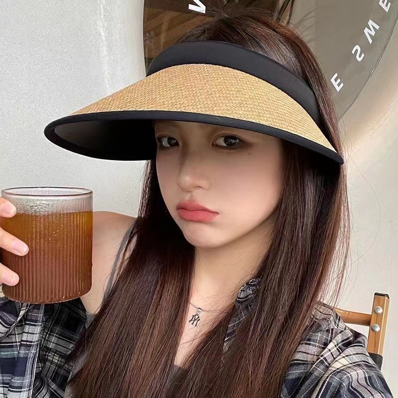Sun protection hat for women new summer large brim anti-UV sun hat to cover face empty top straw hat