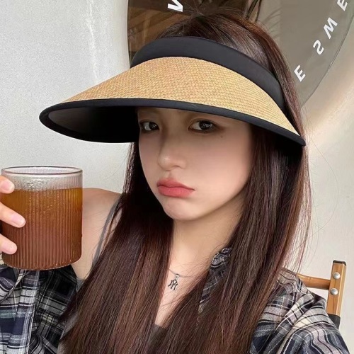 Sun protection hat for women new summer large brim anti-UV sun hat to cover face empty top straw hat