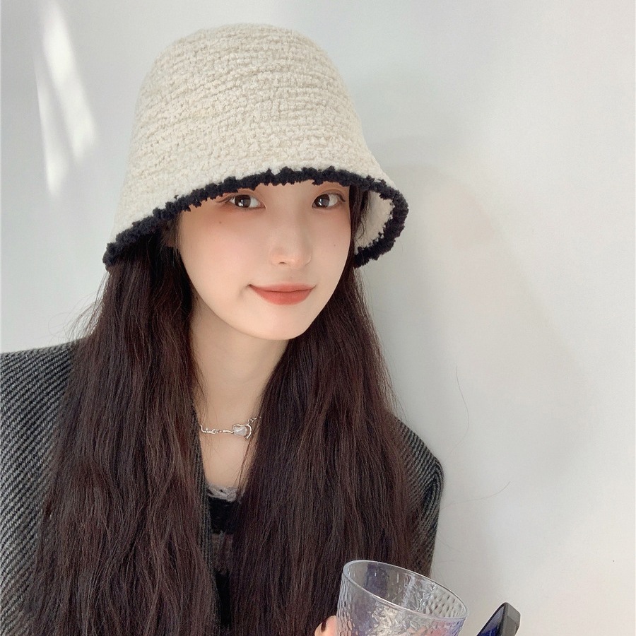 Korean casual and sexy~Elegant autumn and winter lamb velvet fisherman hat for women ins sweet and versatile bell-shaped face-showing small bucket hat