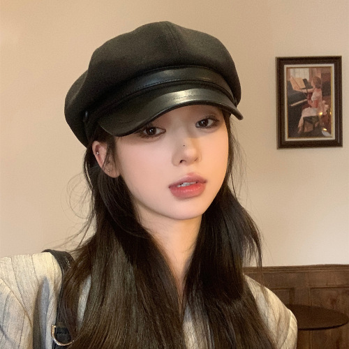 High-end autumn and winter peaked cap for women Korean version versatile British painter beret showing face small clouds octagonal newsboy hat
