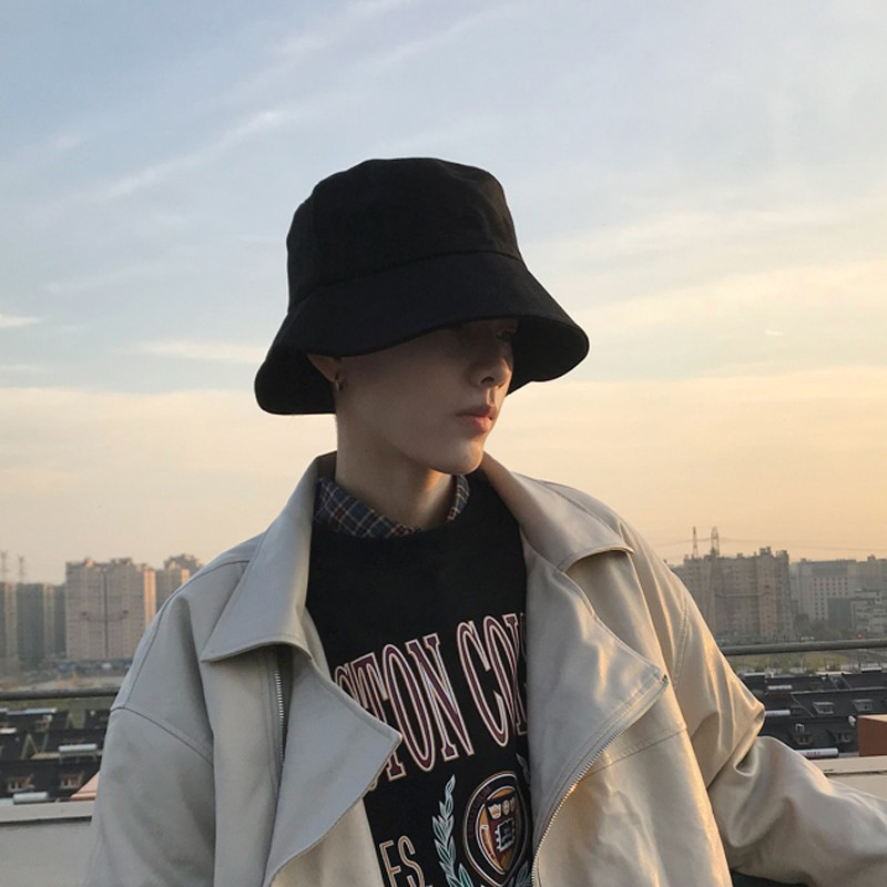 Big head circumference black fisherman hat men's summer anti-UV large brim sun protection hat outdoor spring and autumn sun hat trendy