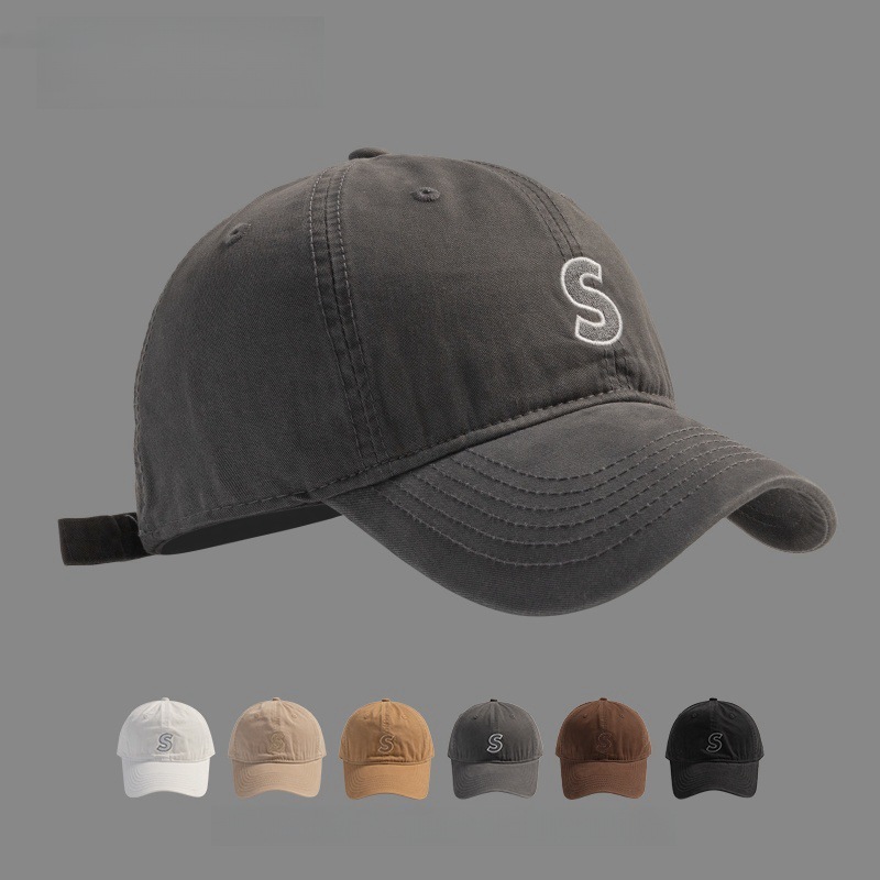Letter embroidered peaked cap for women with small face, Korean style versatile curved brim spring and autumn style hat for men with large head circumference baseball cap S