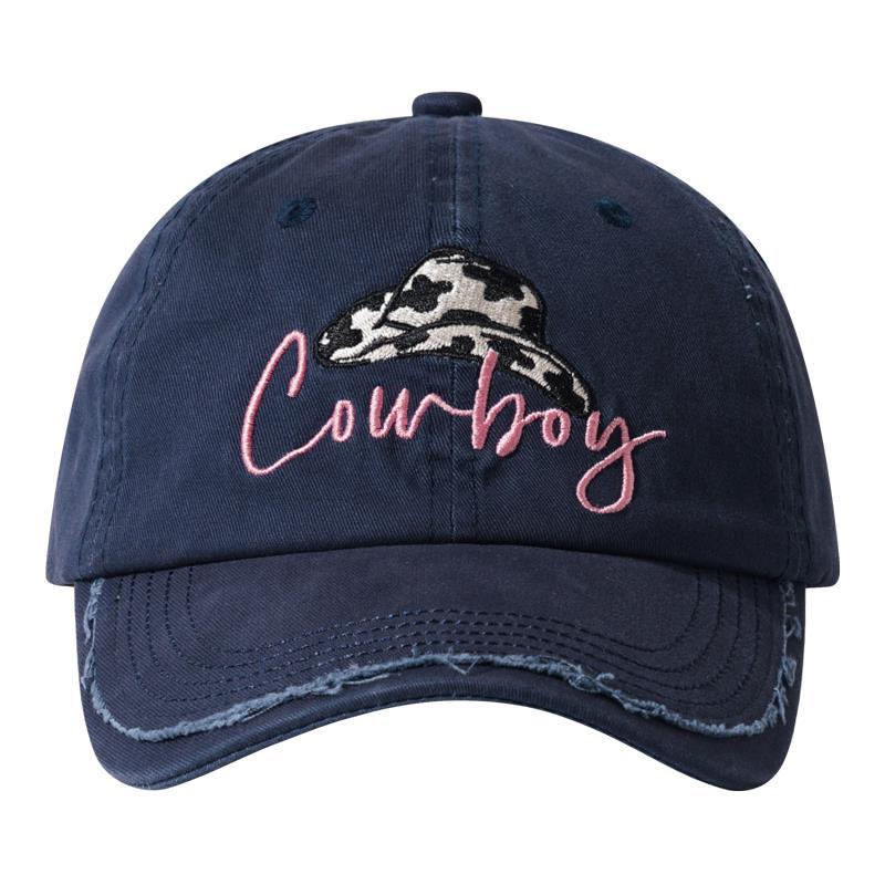 Japanese workwear cartoon heavy frayed denim embroidery casual baseball cap for women Hong Kong style retro old peaked cap for men