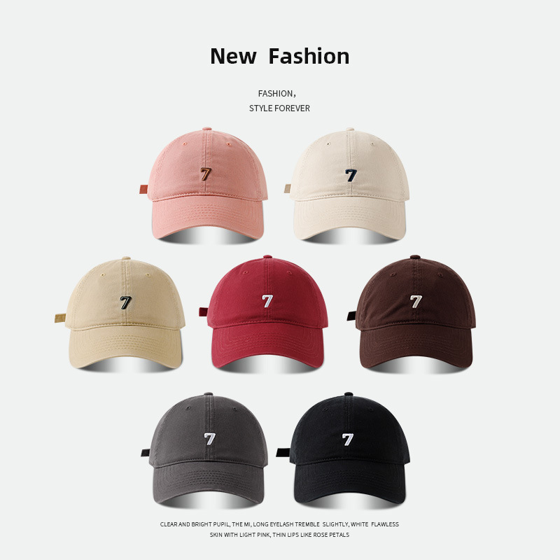 High-quality Korean street fashion brand 7 embroidered baseball caps for men and women, versatile ins soft-top peaked caps for small faces