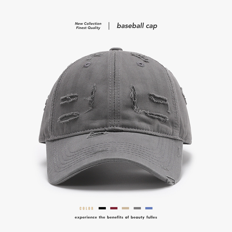 American curved brim cross-border soft top frayed baseball cap for women, versatile personality, retro thin style, men's outdoor peaked hat, trendy