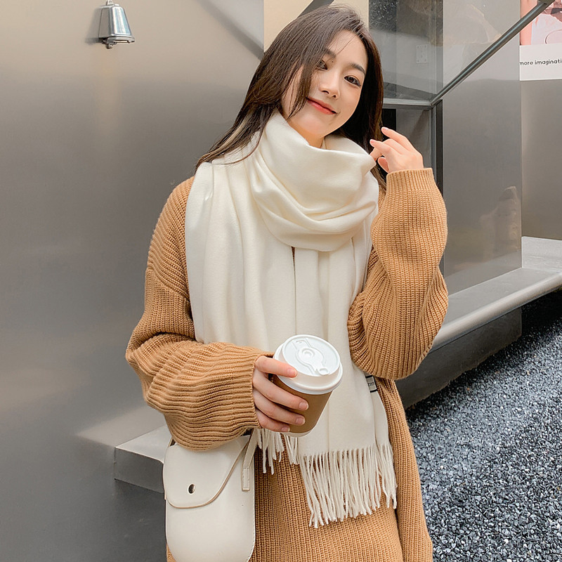 Wool cashmere scarf for women winter solid color new white shawl scarf autumn and winter men's imitation cashmere scarf