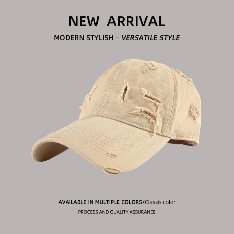 Korean style retro denim ripped baseball cap, personalized trendy old peaked cap, hip-hop style casual and versatile baseball cap