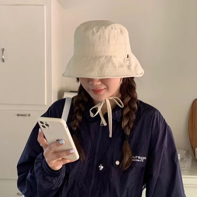 Korean ins lace-up fisherman's hat women's summer Dongdaemun purchasing blogger's same style lightweight windproof rope sunshade basin hat