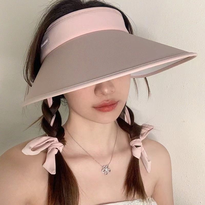 New empty top sun hat for women in summer, UV protection, enlarged brim, cycling sun hat, black ice silk sun hat