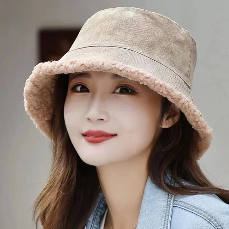 New Korean style fisherman hat with velvet and thickened bucket hat, fashionable and warm, a must-have for autumn and winter, reversible and versatile for women