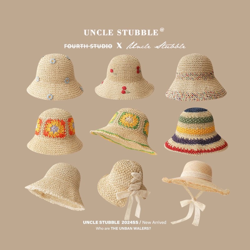 French lace raffia straw hat for girls spring and summer sun protection travel large brim fisherman hat beach seaside sun hat