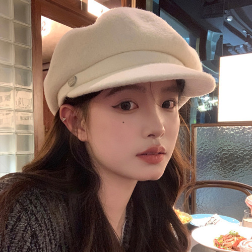 Korean style versatile woolen beret hat for women, autumn and winter casual temperament peaked hat British retro painter hat