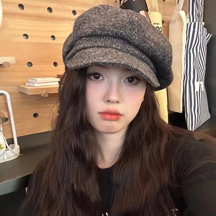Octagonal hat women's autumn and winter beret British retro all-match hat women's winter high-end all-match newsboy painter hat