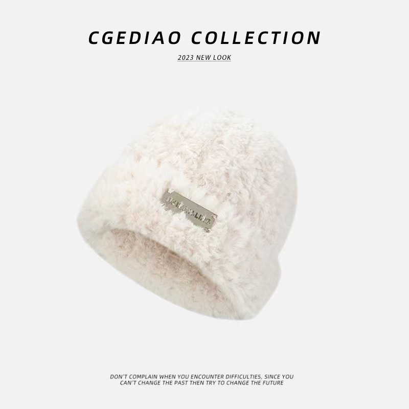 Autumn and winter women's small-faced warm knitted plush hat, fashionable and versatile ear protection hood, internet celebrity new big head hat
