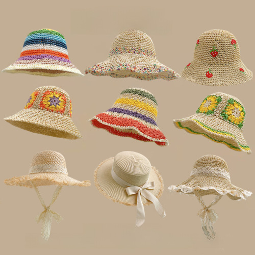 Spring and summer Korean style sweet and versatile woven straw hat for women beach sunshade and sun protection fisherman hat with big brim and small basin hat trendy