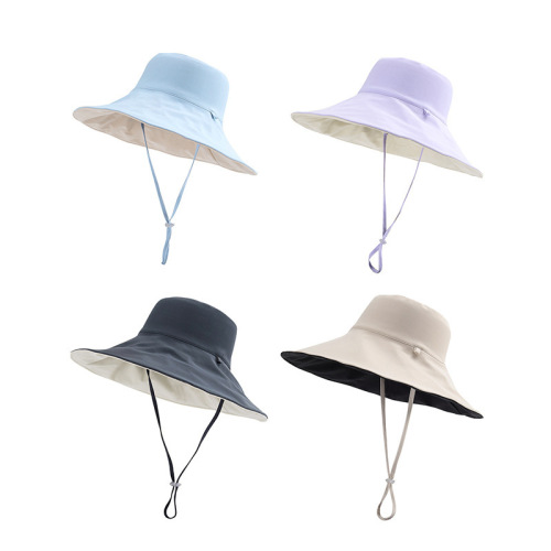 Oversized brim ice silk ice-feel double-sided fisherman hat women's summer sun hat outdoor anti-UV sun hat