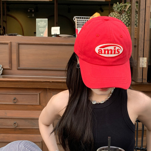 Spring and summer casual Korean ins white red baseball cap women's patch versatile soft top big head peaked cap for men