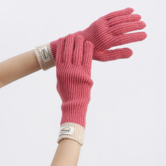 Cycling winter gloves ins color-blocked knitted gloves for women with swipeable screen to keep warm and cute split-fingered winter woolen gloves