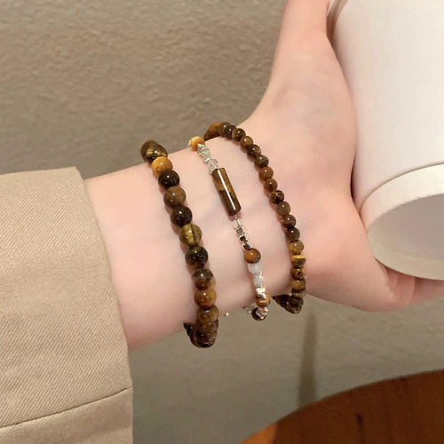 Broken silver tiger eye stone spliced beaded bracelets for women, autumn and winter niche retro handwear, student couple personalized bracelets