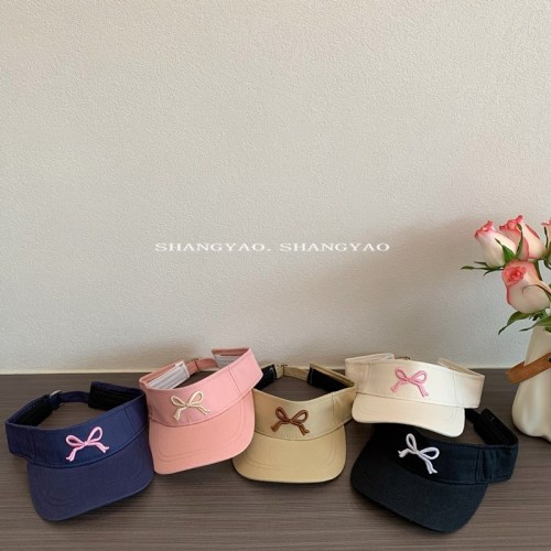 Parent-child bow empty top hat for women Korean version versatile small fresh sun protection hat children's topless sunshade duck hat summer