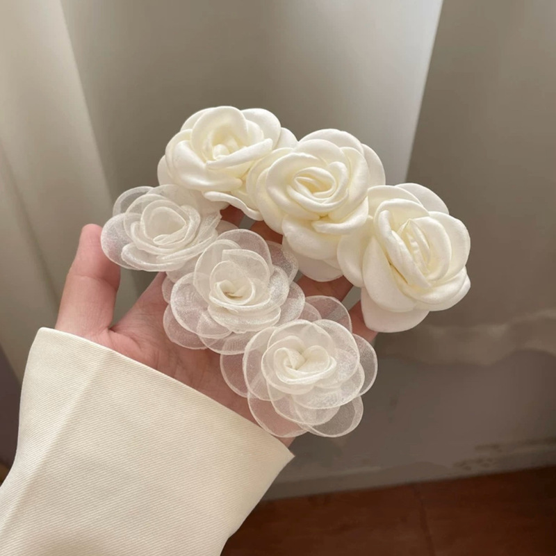 Camellia hairpin, gentle rose hairpin, super fairy mesh hair accessory, high-end temperament headwear, simple ponytail clip