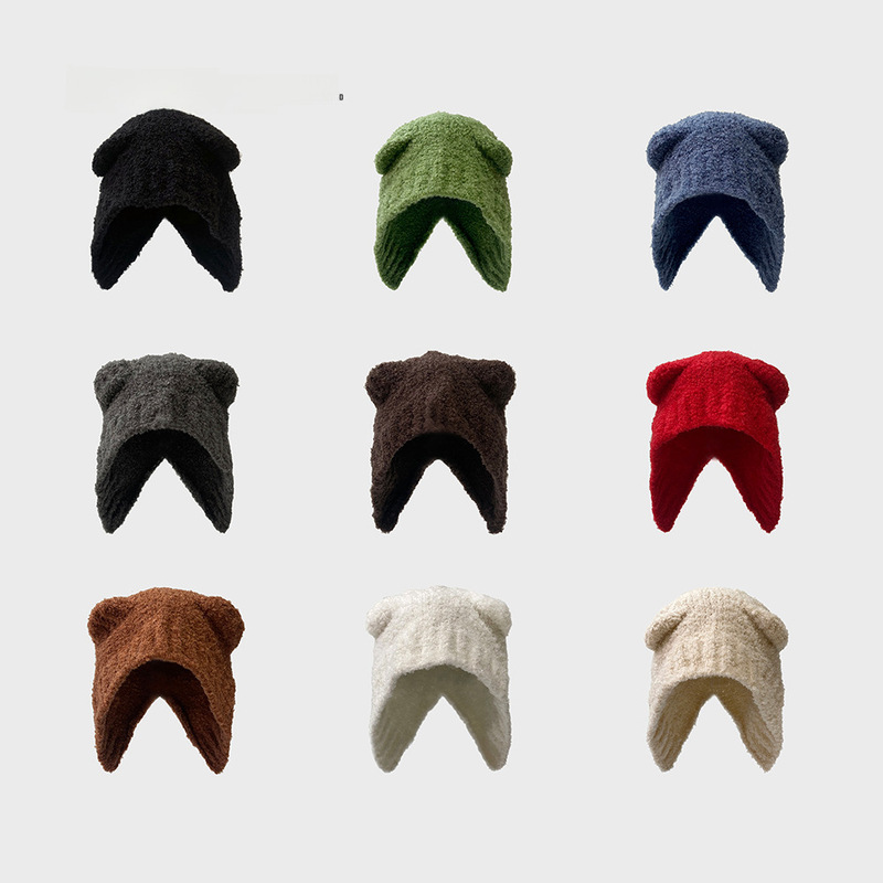 Korean ins cute teddy bear ears woolen hat autumn and winter ear protection large head circumference warm knitted hat cold hat