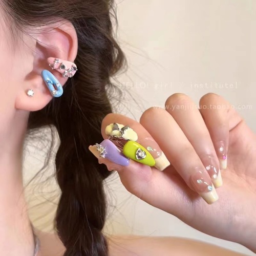 Dopamine color oil drop ear bone clip niche design candy color fresh and sweet ear clip for women without pierced earrings trendy