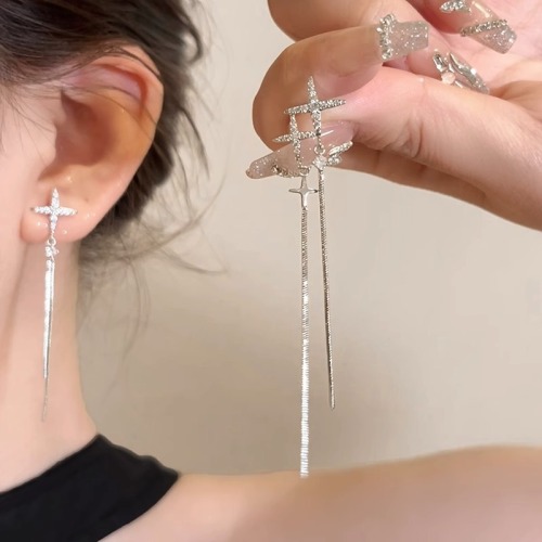 Star Zircon Tassel Earrings Women's New Fashion Earrings Light Luxurious Temperament Long Earrings
