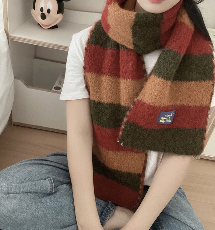 Autumn and winter Korean popular colorful striped mohair scarf winter new contrast color atmosphere wool scarf neck scarf