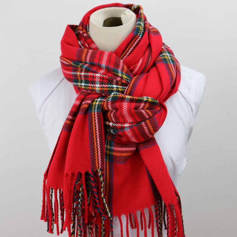 Red Scarf Women's Korean Fashion Versatile Imitation Cashmere Plaid Scarf Autumn and Winter Warm Large Shawl New Style