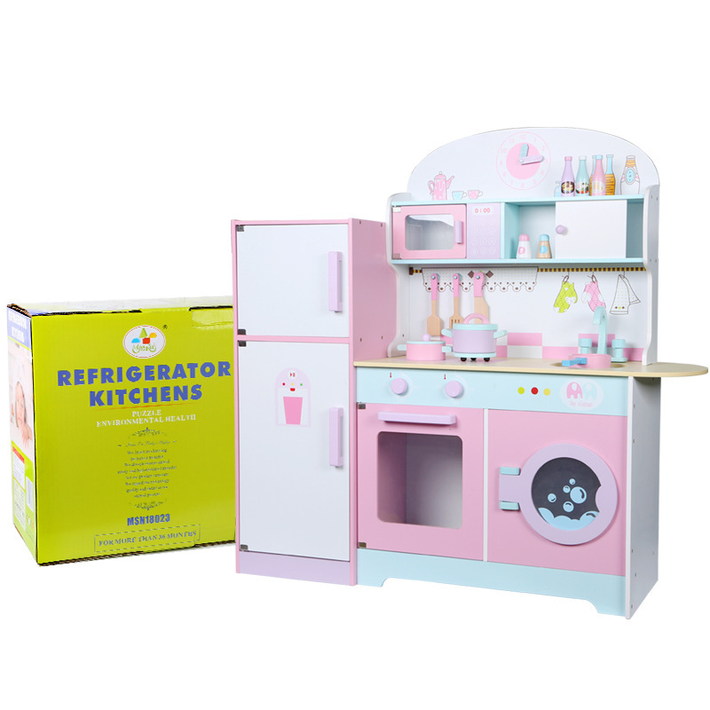 Children's Enlightenment Wooden Kitchen Refrigerator Kindergarten Early Education Parent-child Puzzle Play House Toy Street Stall